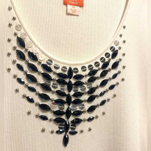 NWT Hearts of Palms Women’s 3X Embellished Tank Top Silver Sequence & Sapphire - Picture 5 of 13